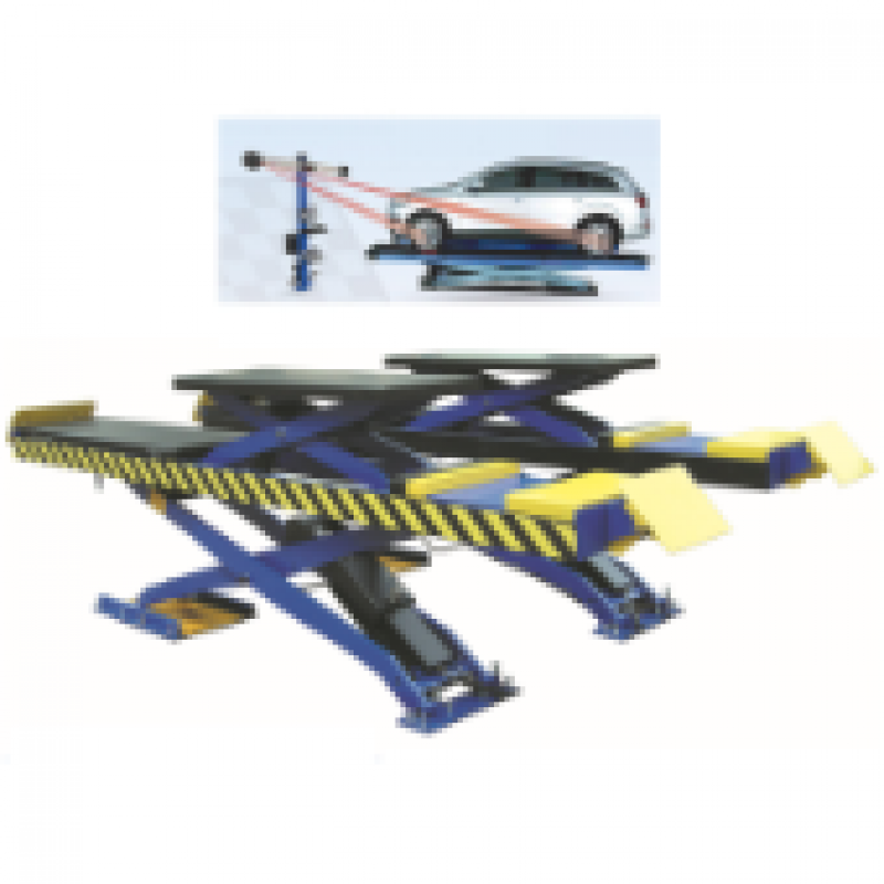 Cầu nâng cắt kéo kiểm tra góc đặt bánh xe 4.5 tấn, lắp chìm, có bàn nâng phụ (3 pha , màu xanh RAL 3166, gồm đĩa lái).